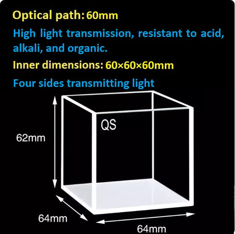 Quartz square fluorescence reaction cell 20/30/40/50mm with lid large capacity integrated molding resistant to high temperatures and corrosion customizable