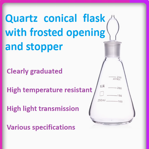 Quartz conical flask with frosted opening and stopper 100 150 250 500 1000ml graduated quartz triangle flask with stopper high temperature resistant