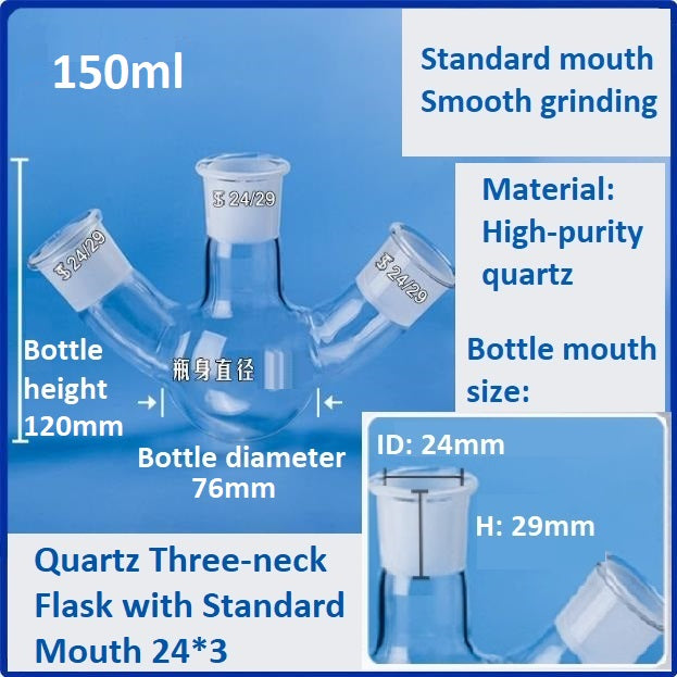 Three-Neck Fused Quartz Glass Flasks with Standard Mouth 24/29