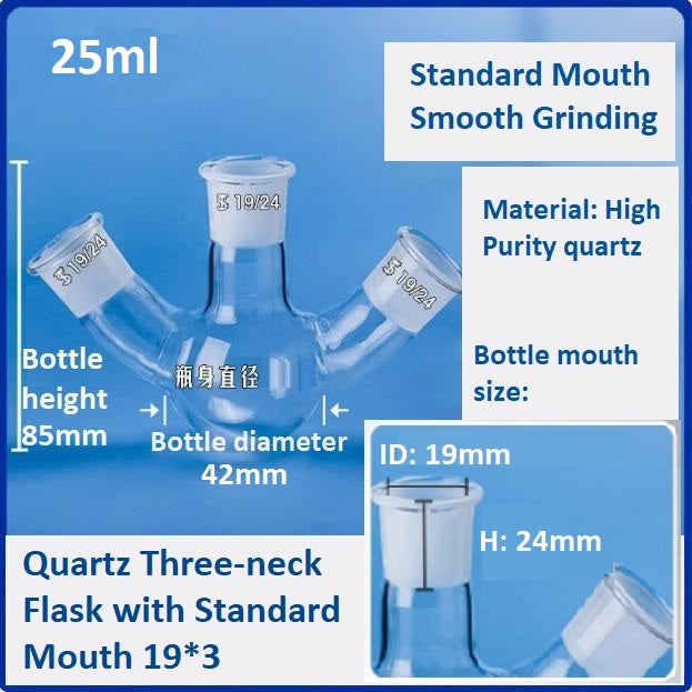 Three-Neck Fused Quartz Glass Flasks with Standard Mouth 24/29