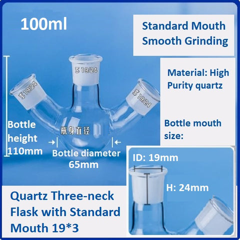 Three-Neck Fused Quartz Glass Flasks with Standard Mouth 24/29
