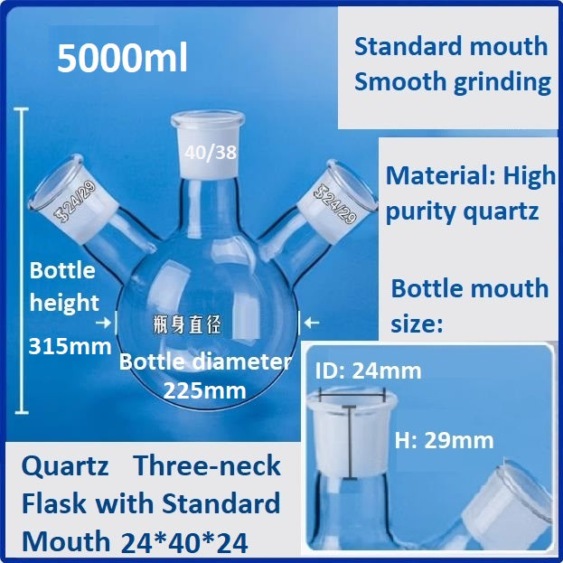 Three-Neck Fused Quartz Glass Flasks with Standard Mouth 24/29