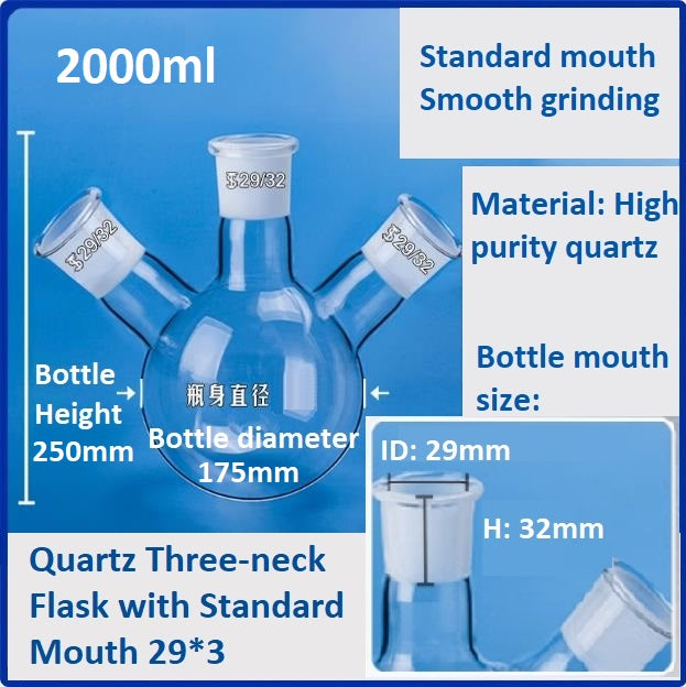 Three-Neck Fused Quartz Glass Flasks with Standard Mouth 24/29