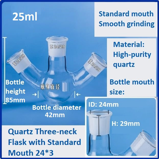 Three-Neck Fused Quartz Glass Flasks with Standard Mouth 24/29