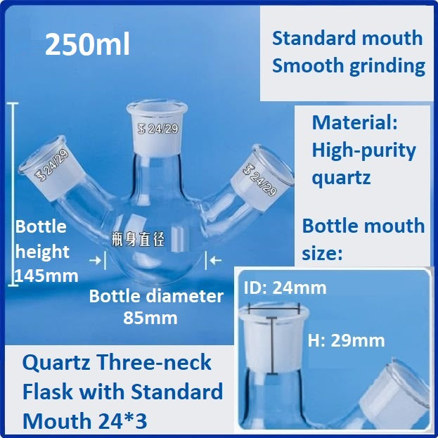 Three-Neck Fused Quartz Glass Flasks with Standard Mouth 24/29