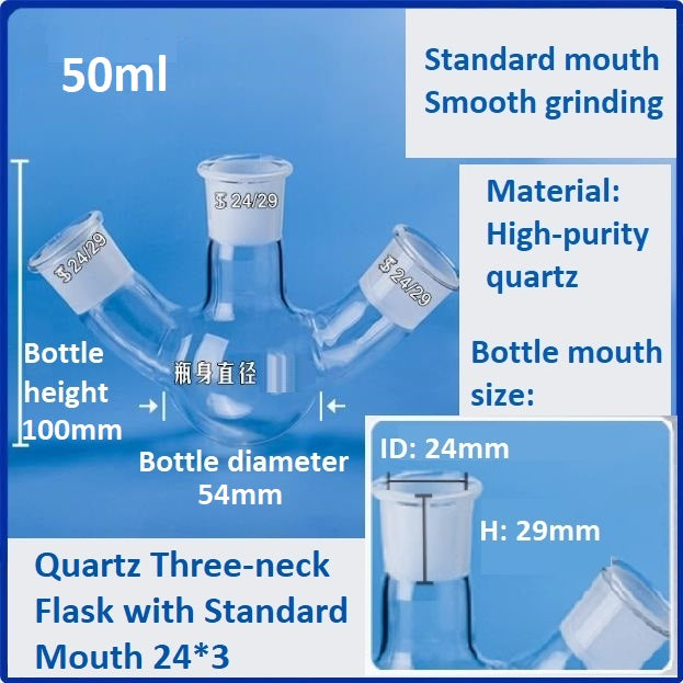 Three-Neck Fused Quartz Glass Flasks with Standard Mouth 24/29